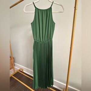 Dark Green Pleated Halter Dress